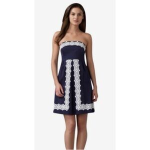 Lilly Pulitzer Betsey Strapless Jacquard Cocktail Dress Size 0 Navy Blue